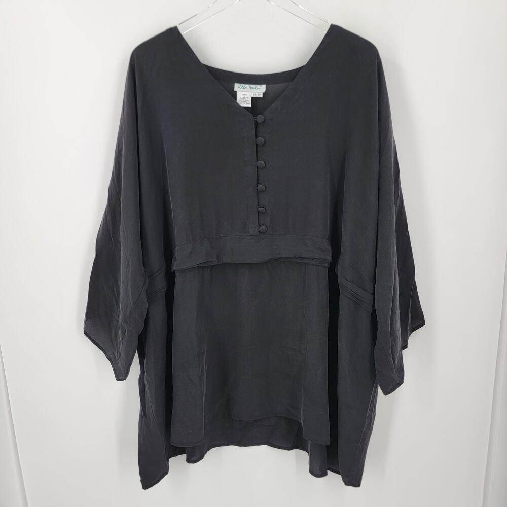 Ulla Popken Black Silk Chiffon V-Neck Tunic Blouse Dolman Sleeve 28/30 Lagenlook